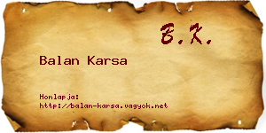 Balan Karsa névjegykártya